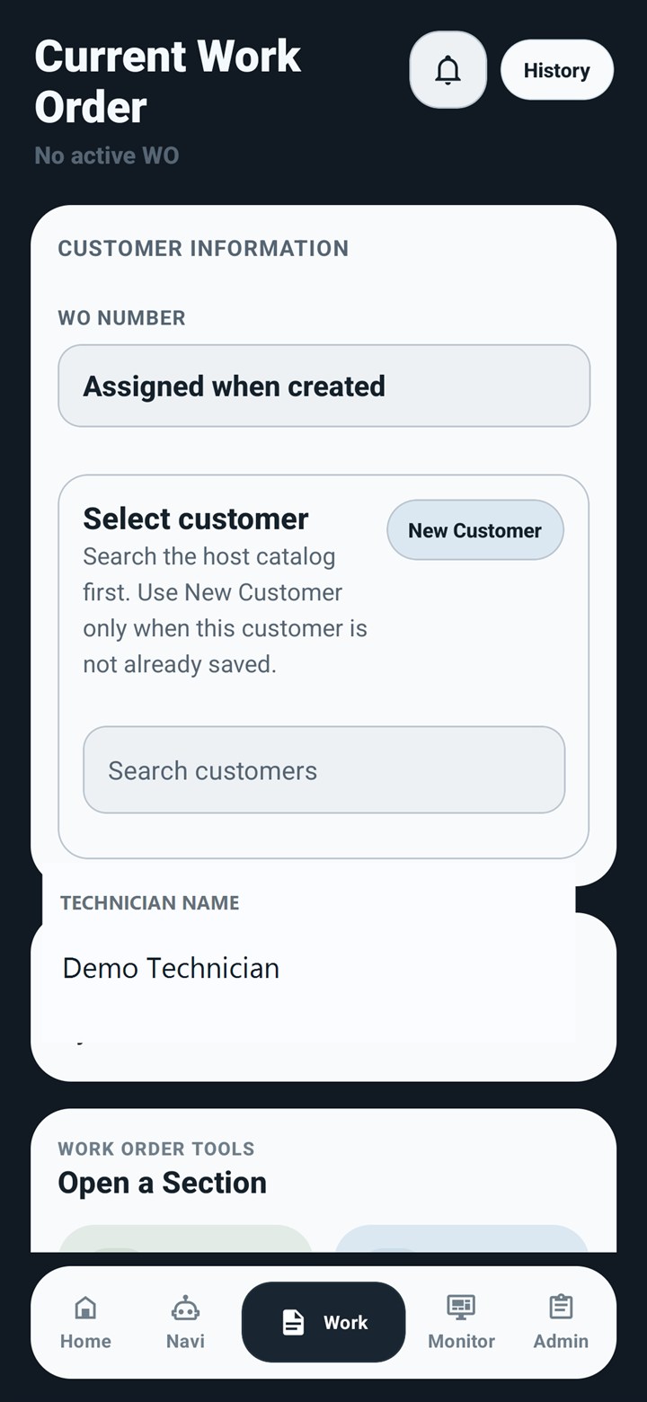 Field work order screen